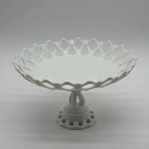 Vintage Westmoreland Milk Glass Doric Round Footed Bowl Compote Open Lace